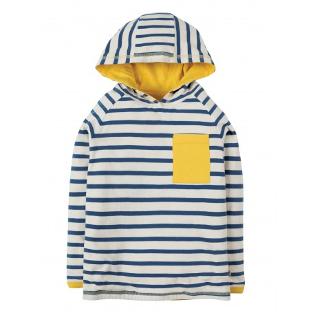 Campfire Hooded Top, Marine Blue Chunky Breton - frugi