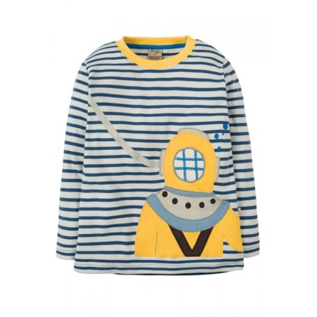 Joe Applique Top, Marine Blue Breton/Diver - frugi