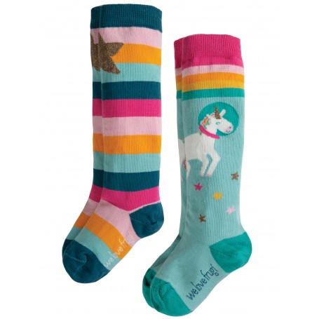 Hygge High Knee Socks 2pk, Unicorn - frugi