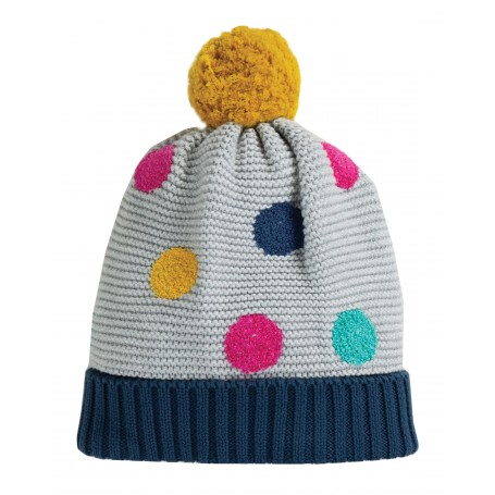 Blizzard Bobble Hat, Tango Red/Rainbow - frugi