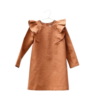 Linen dress with frill brown - Motoreta